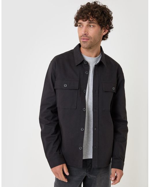 Threadbare Black Curved Hem Cotton Shacket for men