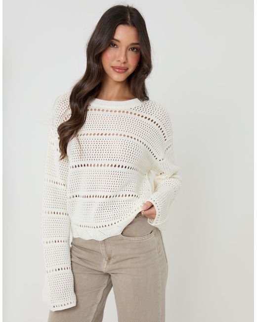 Threadbare Gray Pointelle Knit Crew Neck Jumper