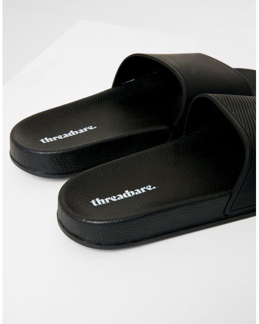 Threadbare Black Sliders for men