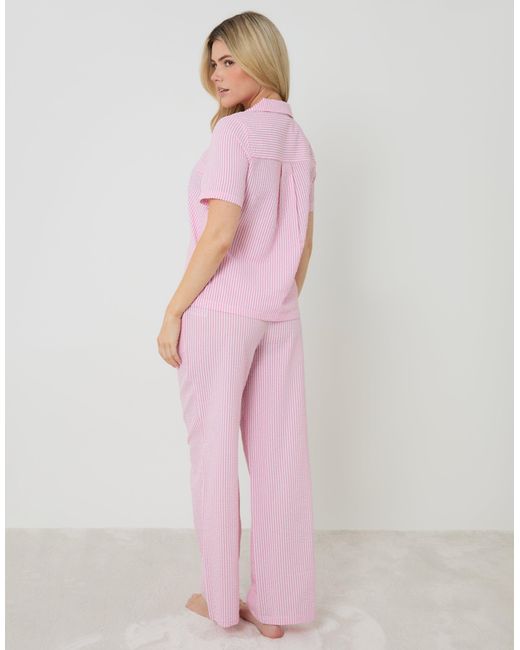 Threadbare Pink Seersucker Button Up Pyjama Set