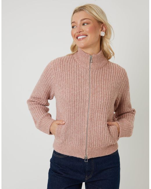 Threadbare Natural Zip Through Knitted Bomber