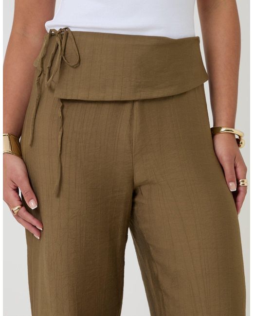Threadbare Natural Wide Leg Wrap Front Textured Trousers