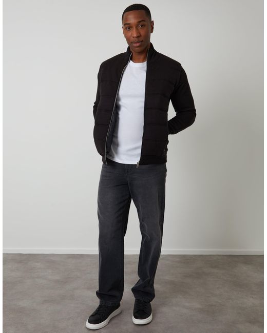 Threadbare Black Quilted Zip Up Knitted Jacket for men