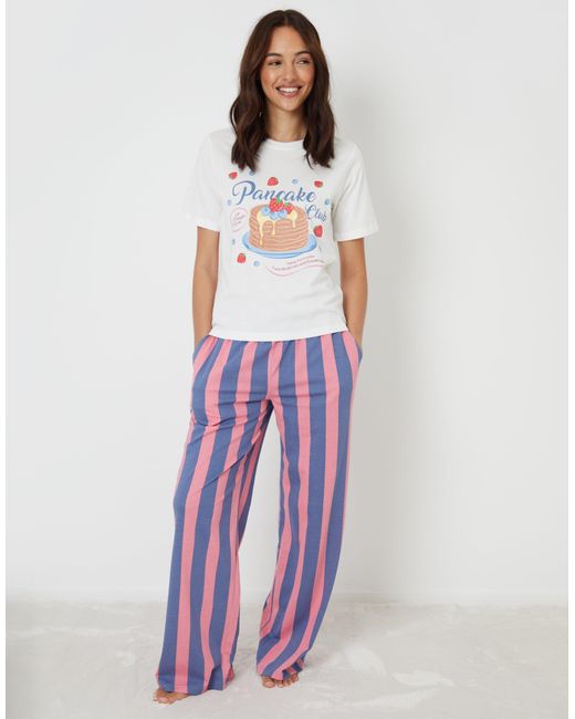 Threadbare White Pancake Print Striped Pyjama Set
