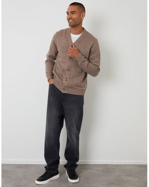 Threadbare Brown Knitted V-Neck Cardigan for men