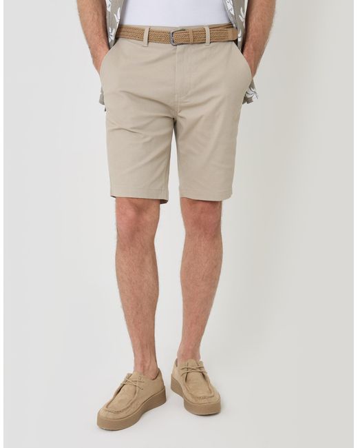 Threadbare Natural Belted Chino Shorts for men