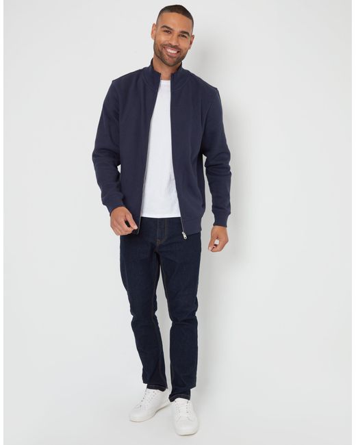 Threadbare Blue Funnel Neck Zip Through Sweatshirt for men