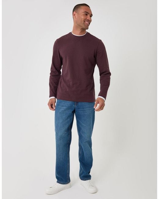 Threadbare Purple Cotton Mock Layer Long Sleeve T-Shirt for men