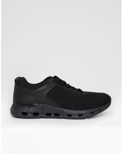 Threadbare Black Textured Slip On Trainers for men