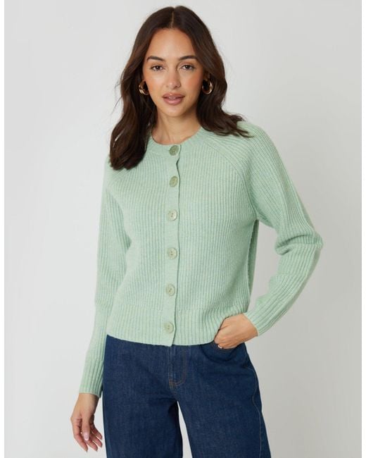 Threadbare Green Chunky Knit Button Up Cardigan