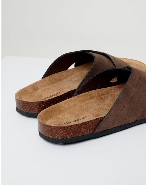 Threadbare Brown Faux Suede Cross Strap Sandals for men