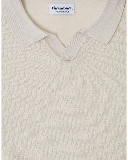 Threadbare White Textured Knit Front Trophy Neck Polo for men