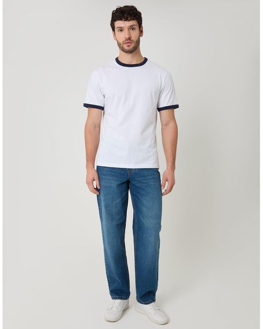 Threadbare White Cotton Ringer T-Shirt for men