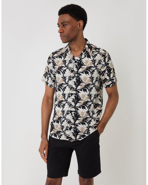 Threadbare White Relaxed Fit Abstract Print Short Sleeve Shirt for men