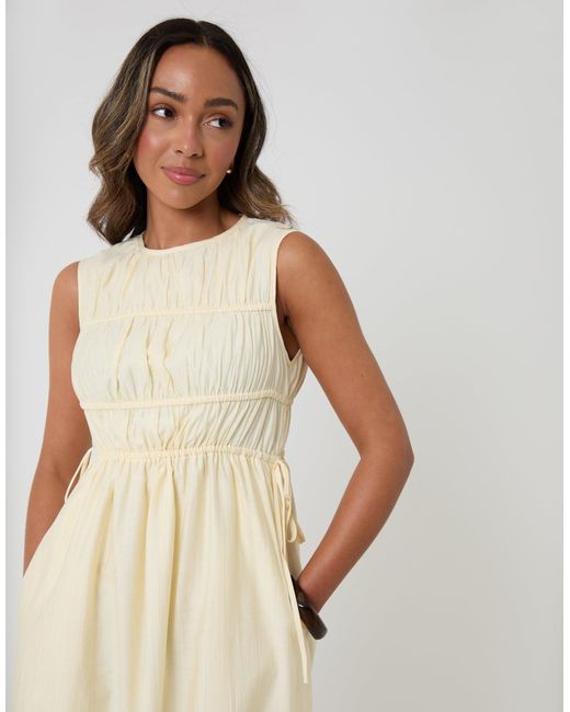 Threadbare Natural Ruched Drawstring Midi Dress