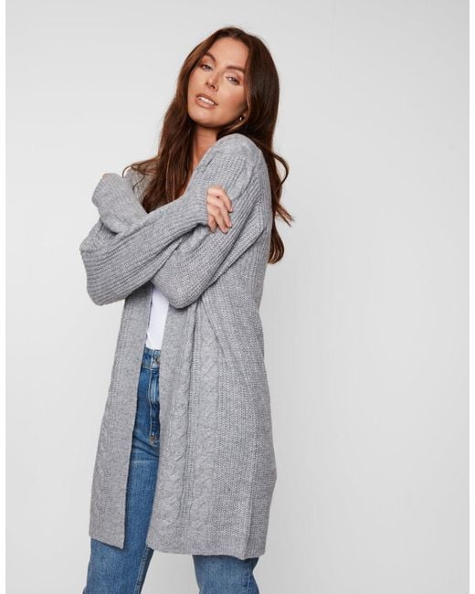 Threadbare Gray Petite Cable Knit Cardigan