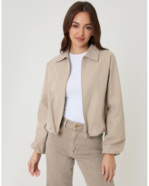 Threadbare Natural Zip Up Bubble Bomber Jacket With Collar