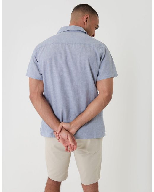 Threadbare Blue Linen Cotton Blend Short Sleeve Shirt for men