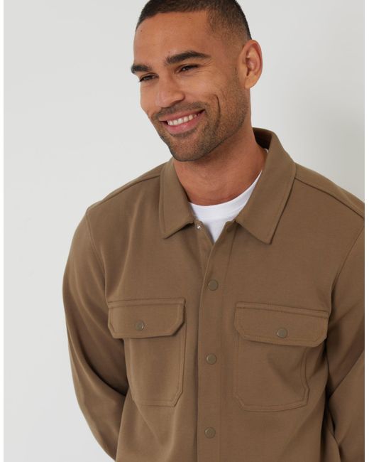 Threadbare Natural Pique Popper Fastening Shacket for men