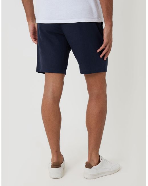 Threadbare White Regular Fit Linen Blend Shorts With Belt for men