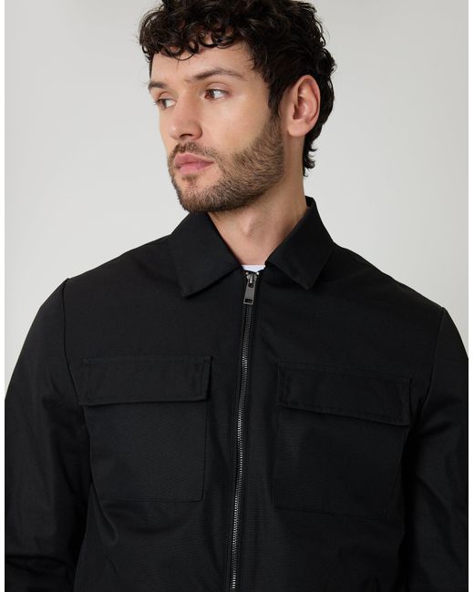 Threadbare Black Showerproof Lightweight Zip Up Jacket With Collar for men