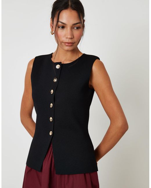Threadbare Black Ribbed Knitted Waistcoat