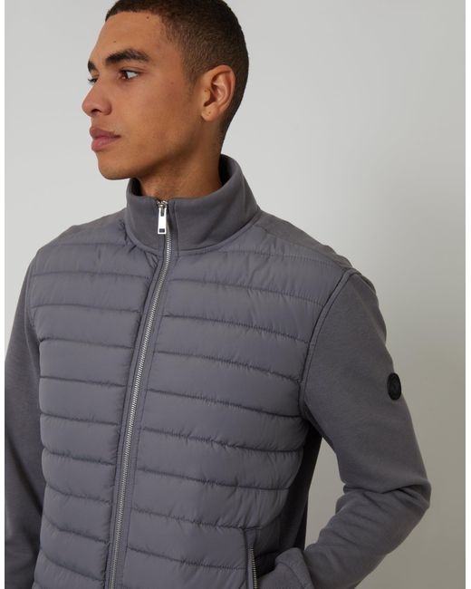 Threadbare Gray Quilted Hybrid Funnel Neck Jacket for men