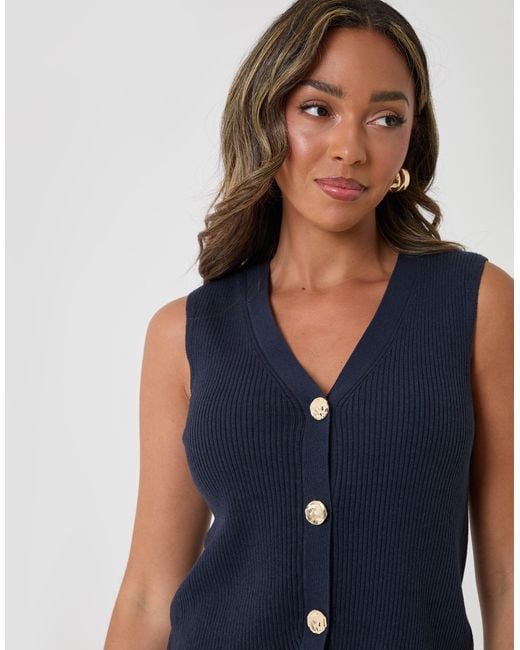 Threadbare Blue Ribbed Longline Waistcoat