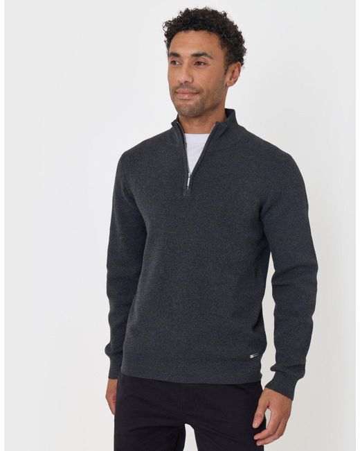 Threadbare Blue Cotton Rich Quarter Zip Jumper for men