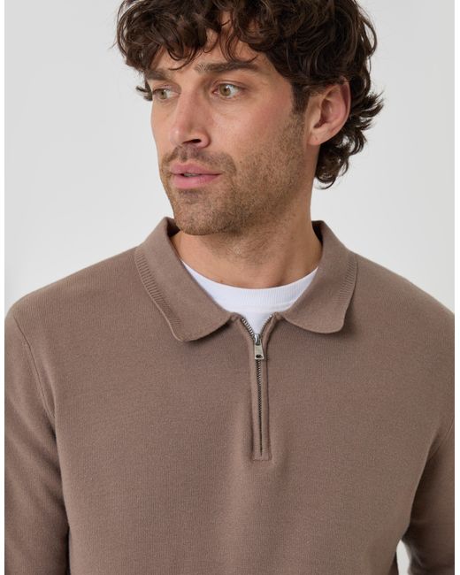 Threadbare Brown Boxy Fit Quarter Zip Polo Sweatshirt for men
