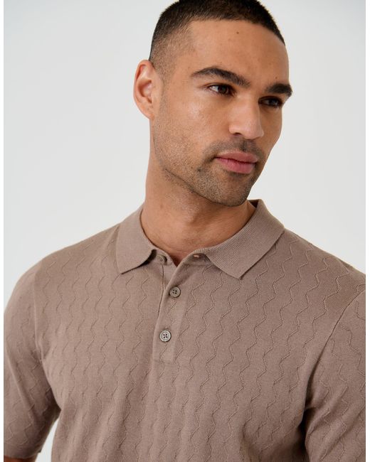 Threadbare Gray Zig Zag Stitch Knitted Polo for men