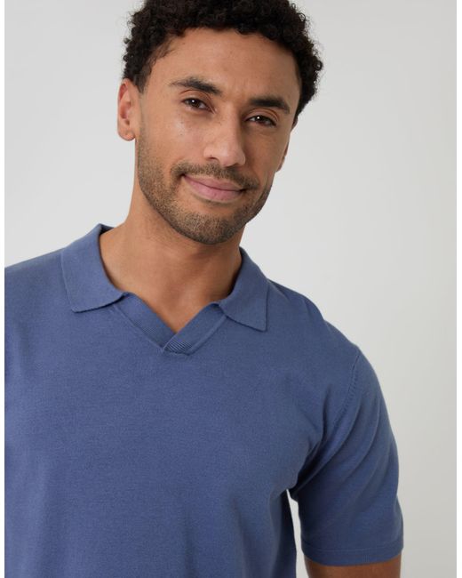 Threadbare Blue Knitted Trophy Neck Polo for men