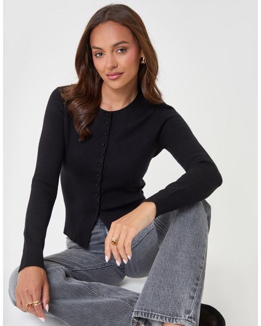 Threadbare Black Crew Neck Compact Knitted Cardigan