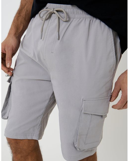 Threadbare Gray Elasticated Waist Stretch Cargo Shorts for men