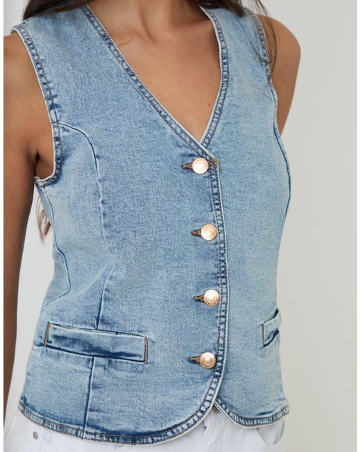 Threadbare Blue Fitted Denim Waistcoat