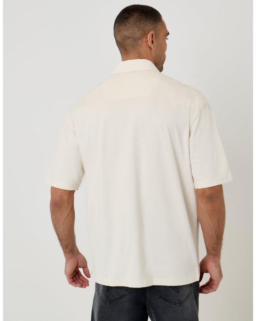 Threadbare White Oversized Quarter Zip Polo Shirt for men