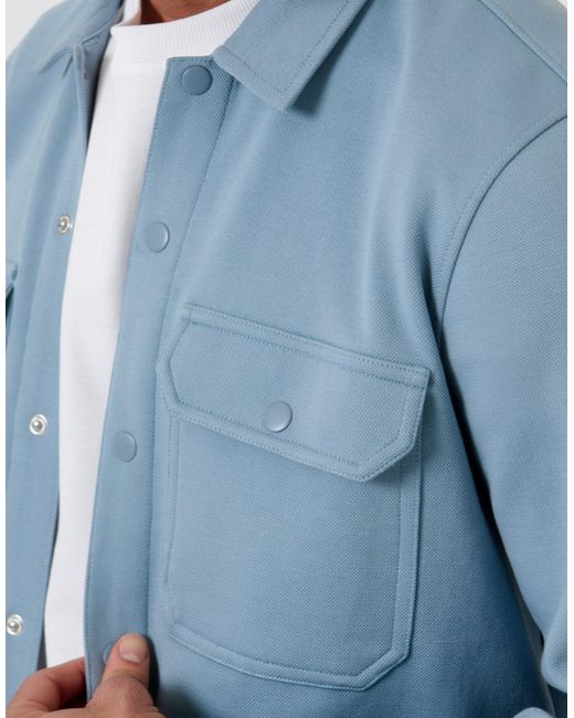 Threadbare Blue Pique Popper Fastening Shacket for men
