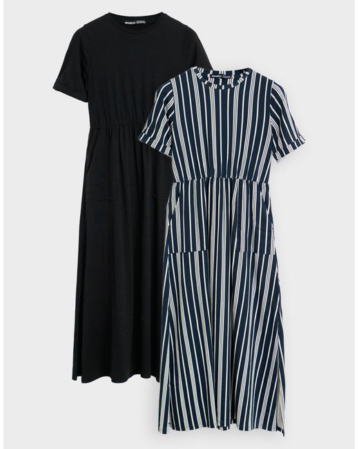 Threadbare Black 2 Pack Crew Neck Jersey Midi Dresses With Patch Pockets