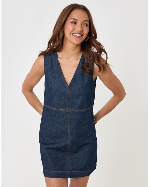 Threadbare Blue Denim V-Neck Mini Dress