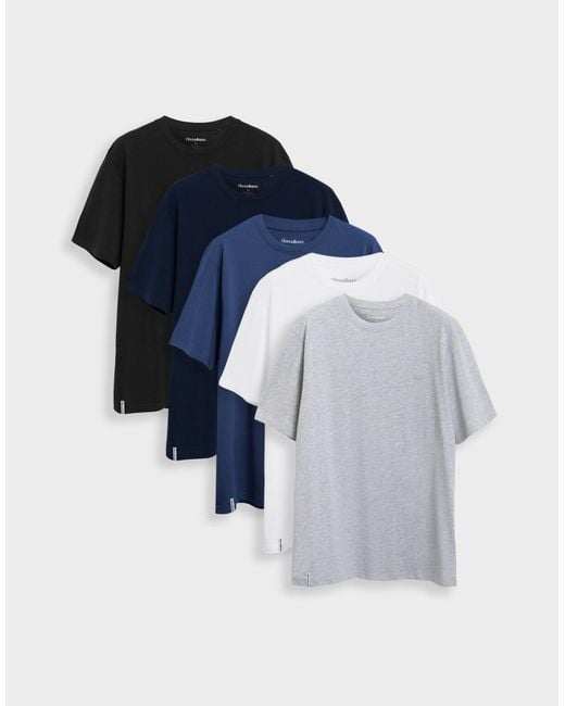 Threadbare Blue 5 Pack Assorted Cotton Crew Neck T-Shirts for men