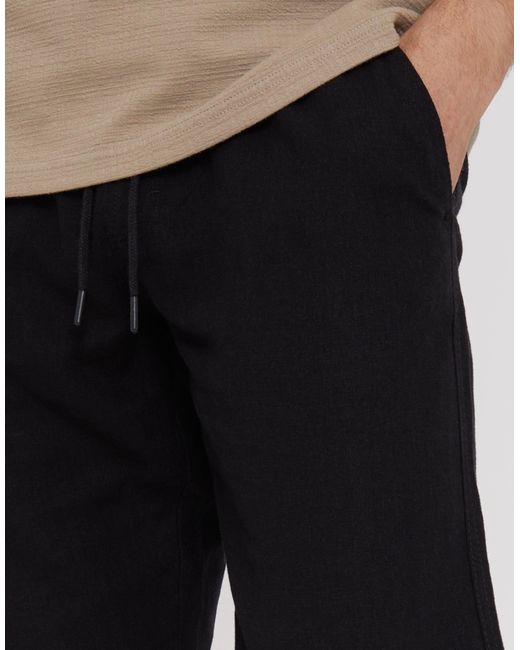 Threadbare Black Linen Blend Drawcord Trousers for men