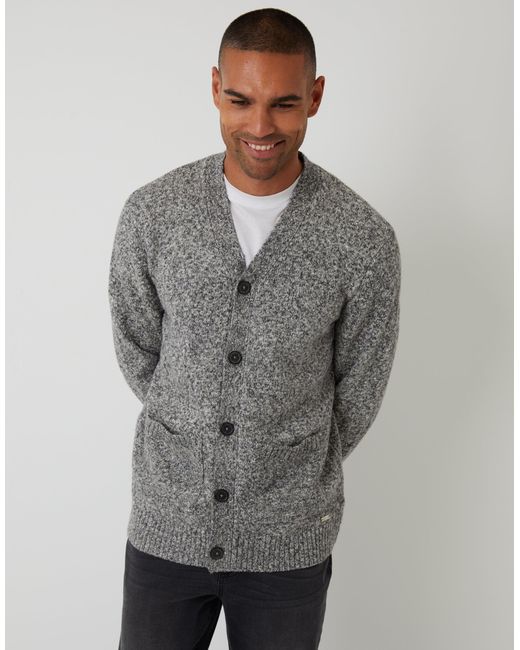 Threadbare Gray Knitted Button Up Cardigan for men