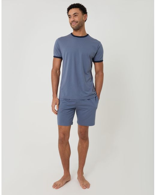 Threadbare Blue Contrast Binding Short Lounge Set for men