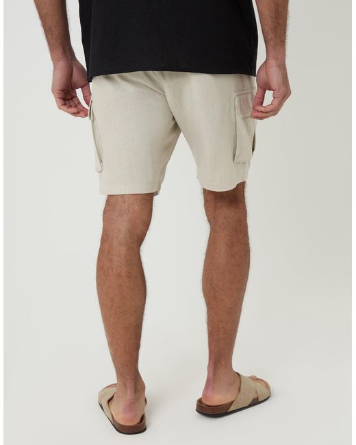 Threadbare Natural Linen Blend Cargo Shorts for men
