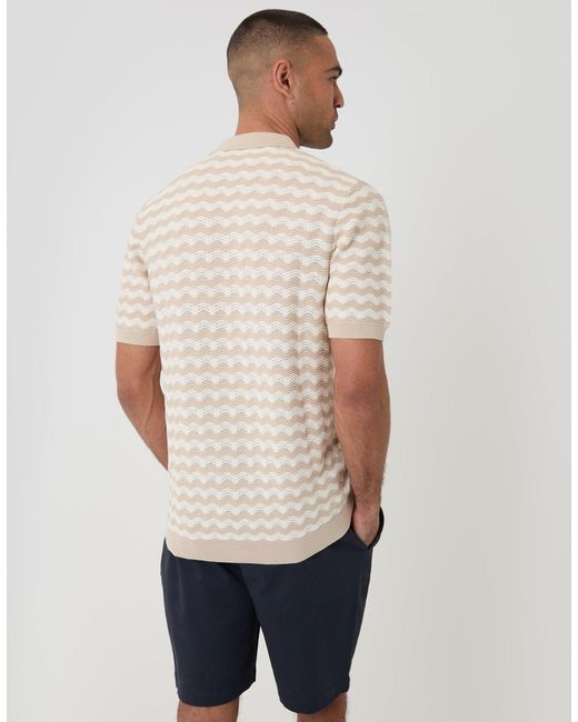 Threadbare Natural Wavy Textured Knitted Polo for men