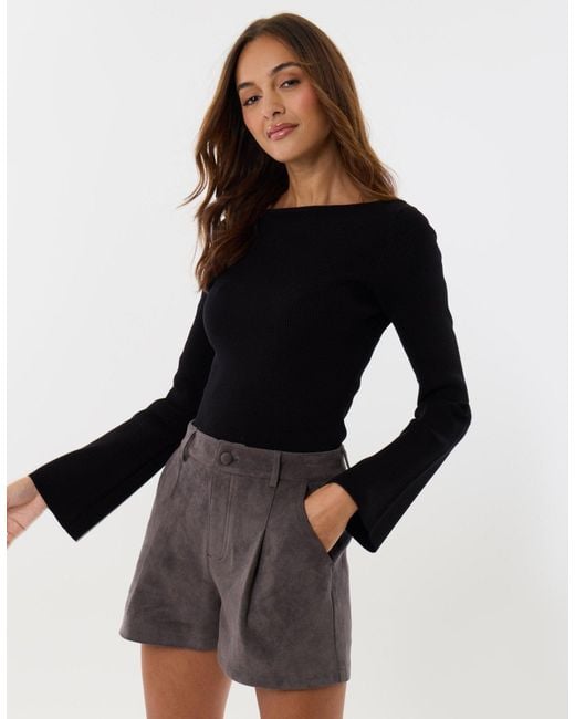 Threadbare Black Faux Suede Tailored Shorts