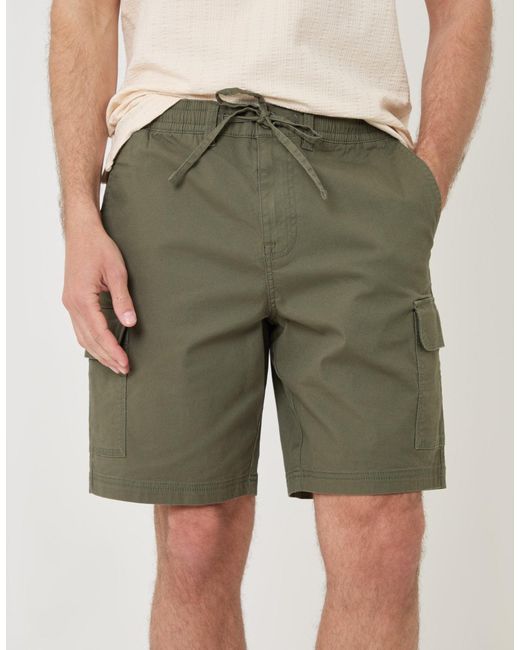 Threadbare Green Regular Fit Textured Cargo Shorts for men
