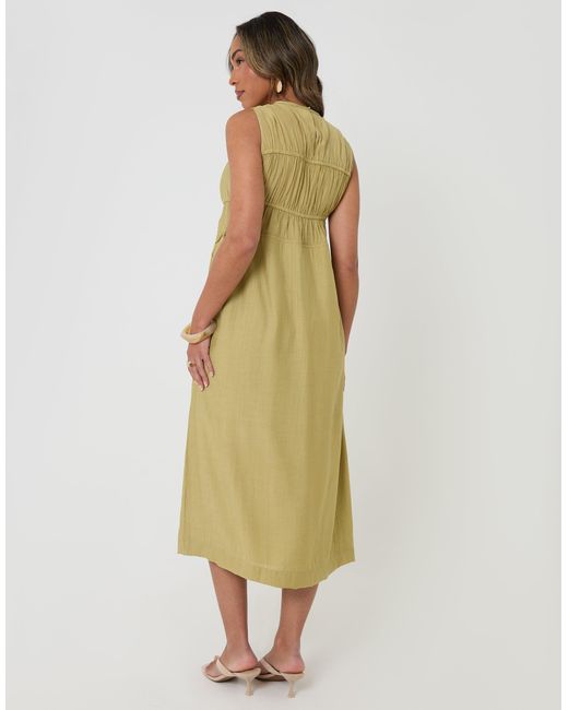 Threadbare Green Ruched Drawstring Midi Dress