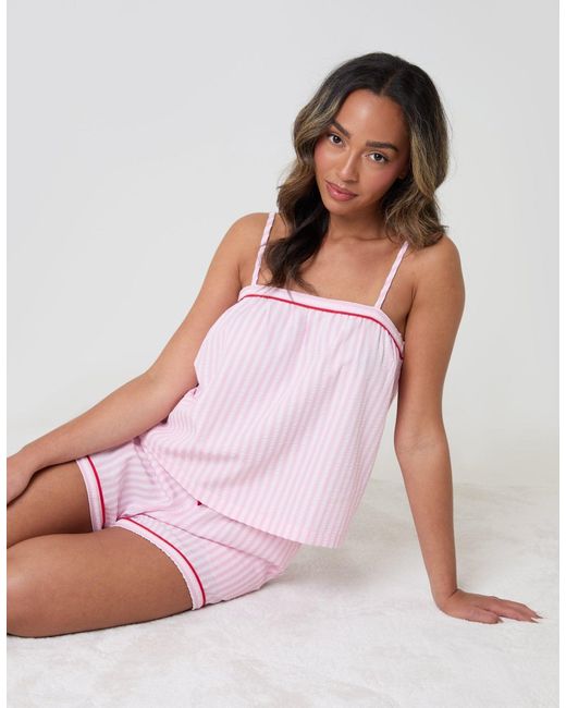 Threadbare Pink A-Line Cami Seersucker Shortie Pyjama Set