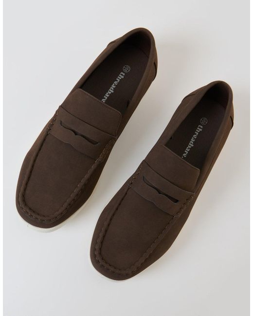 Threadbare White Faux Suede Penny Loafers for men